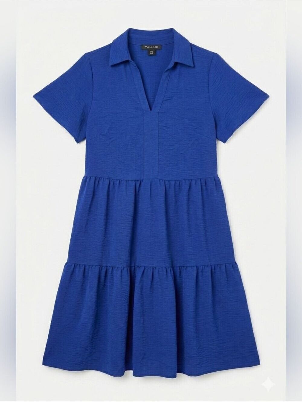 Tahari Blue Short Sleeve Tiered Ruffle Smock Dress, NWT, Large